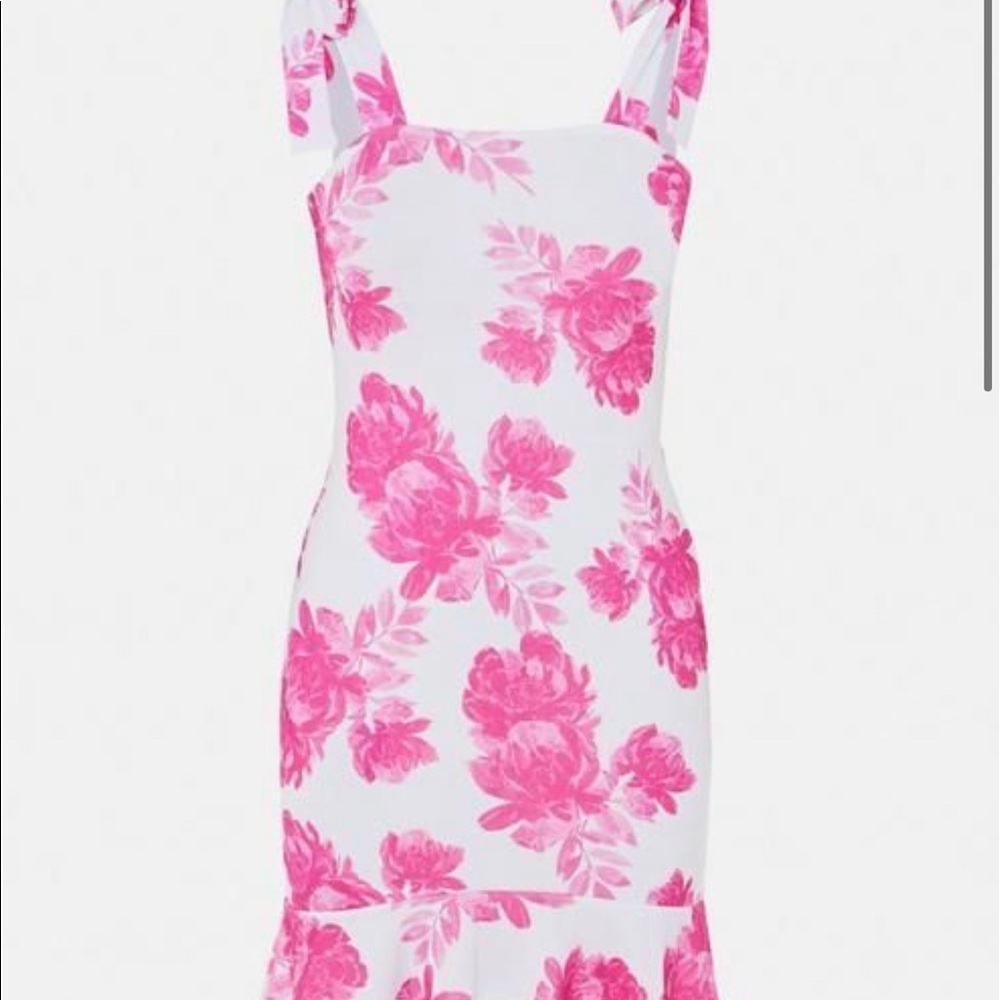 Misguided Floral Ruffle Hem Tie Shoulder Dress